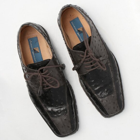 Gorgio Bruntini Ostrich Embossed Leather Oxford Shoes Dress Loafers Grey Black - Picture 9 of 10